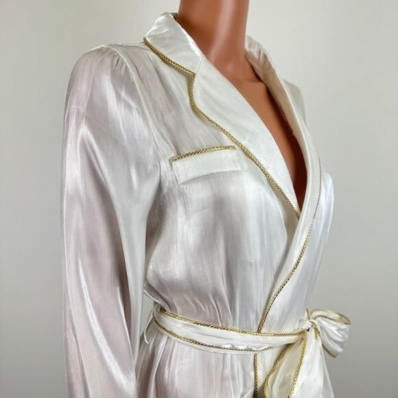 La’ Ros Gold Thread Feather Accent Sleeves Sleep Bath Robe Dressing Gown Small - Picture 6 of 14